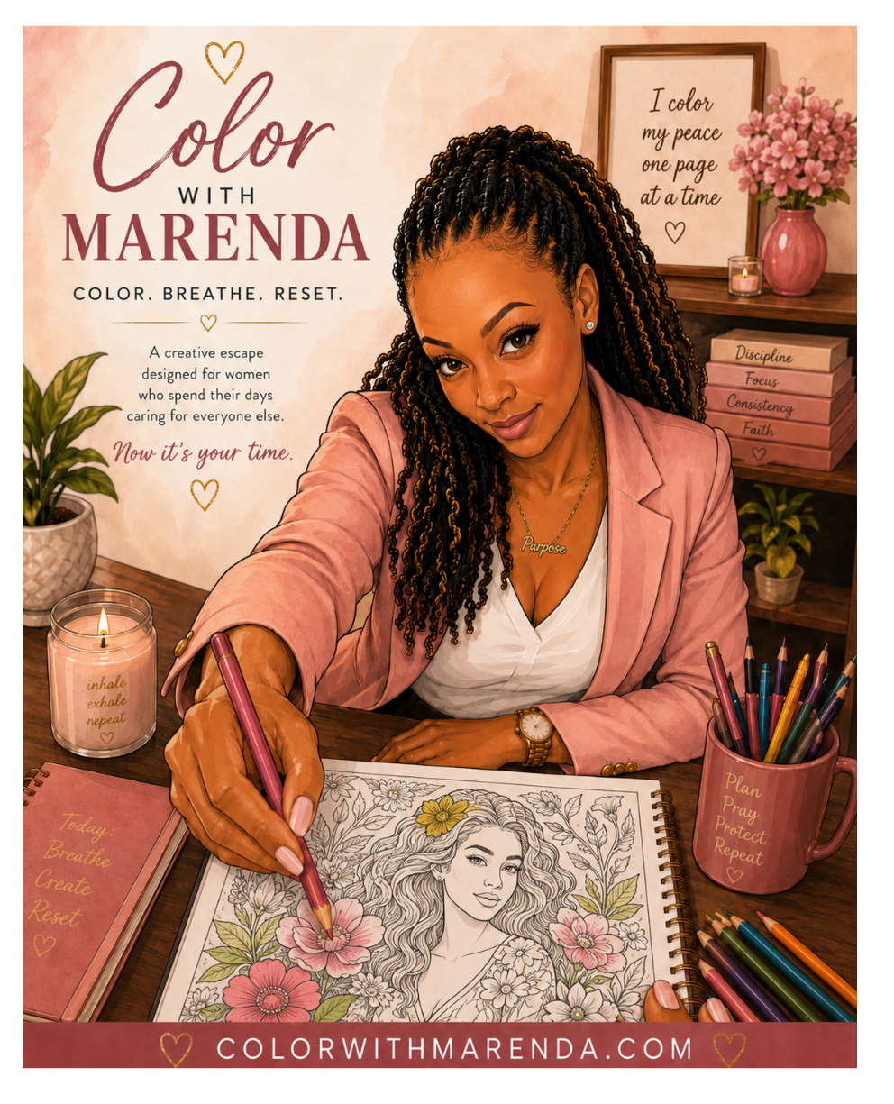 Marenda Hughes coloring a page from a Color With Marenda book